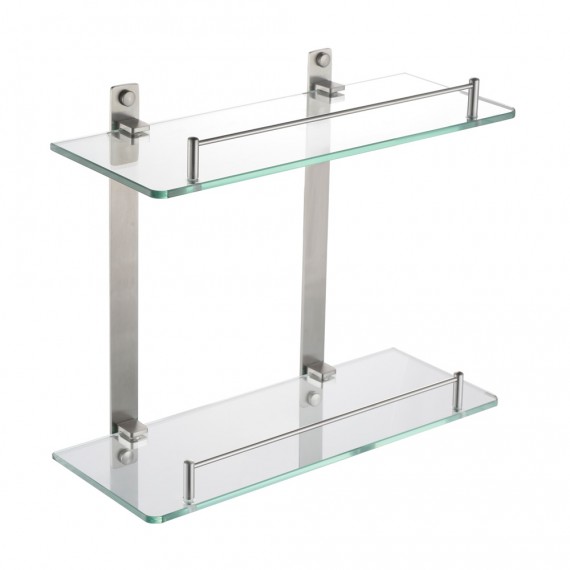 KES Bathroom Lavatory Double Glass Shelf Wall Mount, Brushed SUS304 Stainless Steel, BGS2202B-2